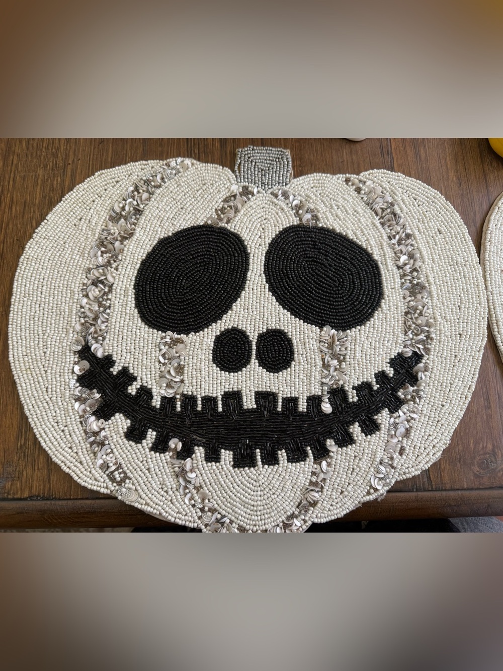 2 fully beaded pumpkin placemats